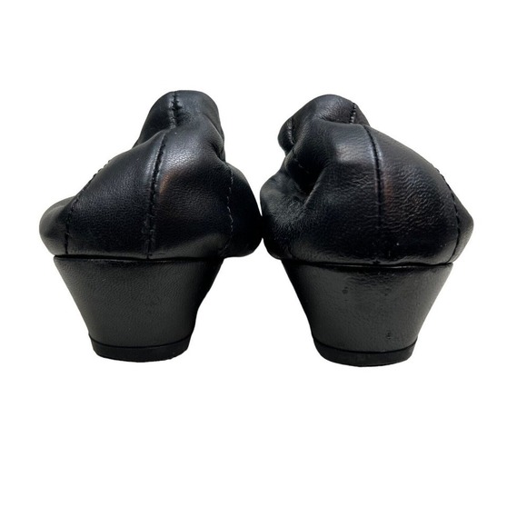 AGL Attilio Giusti Leombruni Flats Low Wedge Peep Toe Black Leather Women Sz 6‎ - Picture 2 of 8